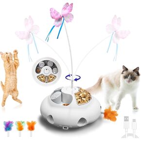 Interactive Cat Toy Automatic Feather Wand,Rechargeable,White