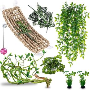 HERCOCCI Bearded Dragon Tank Accessories, Terrarium Plant Vines Reptile Hammock Lounger Decorations for Bearded Dragon Lizard Snake Geckos Chameleon