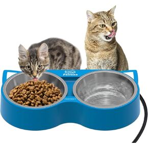 Heated Cat Bowl for Outdoor Cats in Winter, Heated Water Food Bowl with 2 Stainless Steel Bowls 23 OZ Each, Waterproof Heated Pet Bowl for Outside Cat Dog Bird, No More Frozen Food or Water.