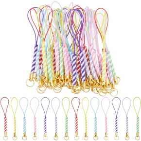 GORGECRAFT 42pcs 7 Colors Nylon Phone Lanyard Colorful Stripe Adjustable Connectors Hand Wrist Lariat Braided Cord Strap with Lobster Clasp Rope for Cell Phone Camera Keys Keychain Case Holder