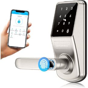 Smart Lock,CATCHFACE A290 Bluetooth Smart Lock,Keyless Entry Door Lock with Handle,Biometric Door Lock Fingerprint Door Lock|TTLock Door Lock|Card|Key|Passcode,Smart Lock for Front Door Office