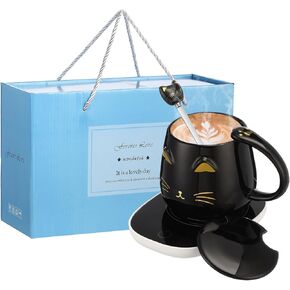 Cat Coffee Cup Warmer Coffee Warmer with Mug for Women Electric Coffee Mug Heater Temperature Control Ceramic Cute Cat Smart Coffee Warmer for Office Christmas Birthday Gift (White) in Kuwait