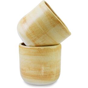 roro Handmade Ceramic Sipper Cups - Set of 2, 3.5 Inches, Kaolin Clay, Unfinished Underside, Natural Clay Color
