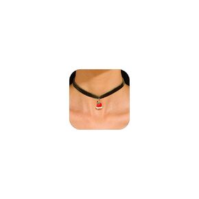 Christmas Choker Necklace for Women Girls Velvet Christmas Tree Snowflake Jingle Bell Necklace Gift Red Green Necklace for Holiday Accessories (Bell-Red)