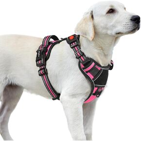 Eagloo Dog Harness for Large Dogs, Easy Wearing with 3 Buckles, Adjustable No Pull Pet Harness with 2 Rings for Walking, No Chock Reflective Soft Padded Vest with Control Handle, Black & Red, L