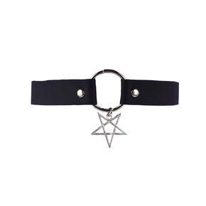 Pentagram Star Choker Necklace, Black O Ring Pentagram Suede Choker with Small Pagan Pendant, Adjustable Handmade Thick Gothic Chokers for Women, Wicca Black Choker Goth Accessories for Women