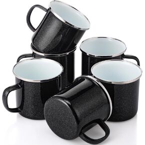 Sliner 6 Pcs Enamel Camping Coffee Glitter Mugs with Handle, 12oz Stainless Steel Travel Camping Coffee Mug Gift Tumbler, Portable Campfire Vintage Tea Cups for Home Travel Picnic Coffee Tea(Blue)