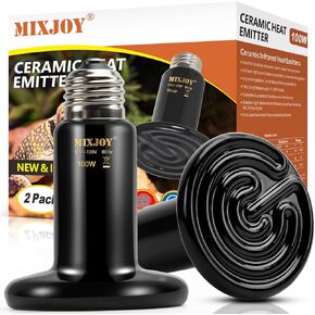 MIXJOY 250 واط مصباح الحرارة الزواحف 2 حزمة السيراميك بواعث الحرارة الزواحف مصابيح الحرارة، لا ضوء ينبعث منها مصابيح الحرارة السيراميك للبرمائيات تررم الزواحف أبو بريص السحلية الملتحية التنين السلاحف الدجاج الأفعى