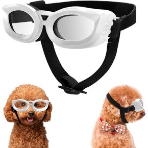 Small Dog Sunglasses, Dog Goggles with Adjustable Strap, UV Protection Dog Goggles Sunglasses Eye Protection Anti-Fog Snowproof Cool Glasses for Puppy Doggie, White