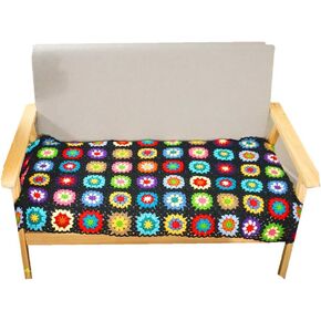 Handmade Crochet Black Throw Blanket Granny Blanket Sweater Style Year Round Gift Travel Accent Throw for Sofa Comforter Couch Bed Recliner Home Decor 47" x23"