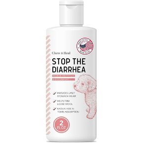 Chew + Heal Labs Anti Diarrhea for Dogs - 2 oz. of Stop The Diarrhea Liquid Supplement with Kaolin - for Diarrhea and Upset Stomach Relief - Made in The USA