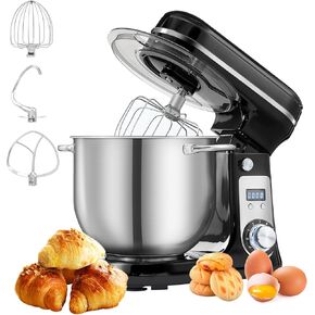 Biolomix Kitchen Electric Stand Mixer, 6 Speed Tilt Head Food Mixer with 6.5 QT Stainless Steel Bowl, Dough Hook, Flat Beater, Whisk and Anti Splash Cover, Red (6.5 QT, Black)