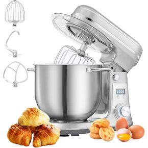 خلاط كهربائي للمطبخ من Biolomix، خلاط طعام برأس مائل 6 سرعات مع وعاء من الفولاذ المقاوم للصدأ سعة 6.5 لتر، وخطاف عجين، ومضرب مسطح، وخفق وغطاء مضاد للرذاذ، أحمر (6.5 لتر، أسود) in Kuwait