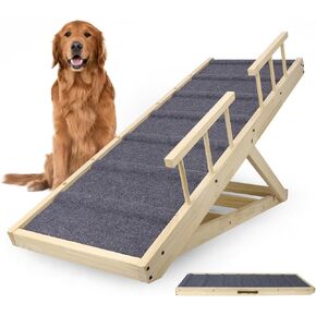Dog Ramp for Bed 47.3" Long Adjustable Heights 15"-30", Folding Portable Wooden Pet Ramp for Small Dogs Large Dogs - Non-Slip High Traction Dog Ramp for Bed Couch and Car, Hold up to 150 LB