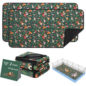 2 Pack Guinea Pig Cage Liners, Washable 47"X24" Guinea Pig Bedding Guinea Pig Pee Pad - Super Absorbent & Waterproof & Anti Slip Reusable Guinea Pig Mat for Rabbit Hamster Rat
