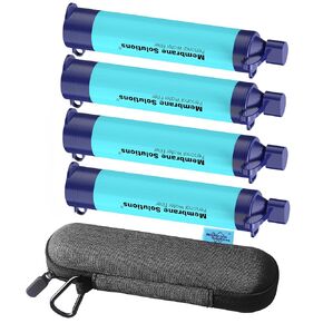 Membrane Solutions 4Pack Water Filter Straw with A Storage Case, Portable Personal Water Filtration Straw Protective Carrying Bag, Outdoor Water Purifier for Travel Survival Emergency Preparedness