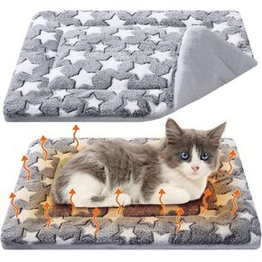 2 Pack Self Warming Cat Mat Self Heating Pad Bed Reversible Machine Washable Reflects Body Heat Warm Thermal Pet Pad Crate Blanket for Feral and Indoor Cat(Double Star,21" X 14")