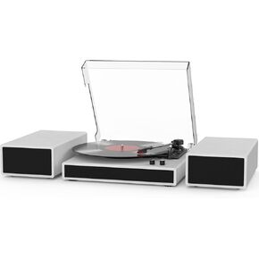 Vinyl Record Player with Dual Stereo Bookshelf Speakers Vintage Turntable with Bluetooth Wireless Playback Belt Drive 3-Speed Playback Record Player Support RCA Out Auto Stop