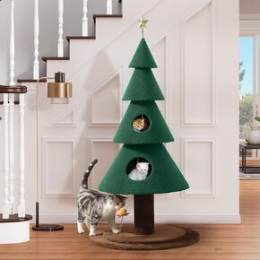 YITAHOME 60 in Christmas Cat Tree for Indoor Cats, Tall Cat Tower Furniture with 2 Large Condos, 5ft Christmas Tree Party Decoration with Cat House and Beds