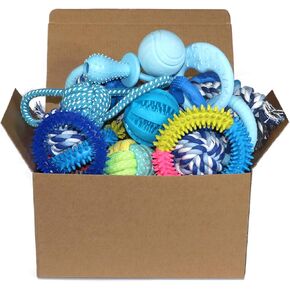 Christmas Dog Toys 15 Pack, Puppy Rubber Chew Toys with Rope Toys Set, Interactive Tough Box for Dogs, Training Playing Teething Busy Toys Bulk for Holiday Puppies Presents