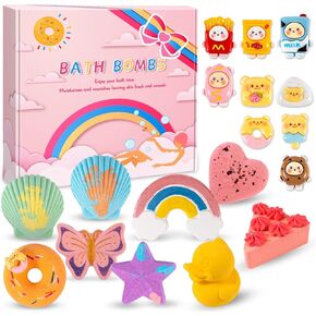 Bath Bombs Gift Set, BusyMouth 9 pcs Bath Bombs for Kids with Handmade Gifts, Girls Boys Bath Bombs, Bubble Bath with Surprise Inside Ideal Gift for Birthday Valentines Christmas.