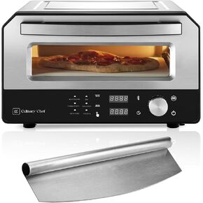 Culinary Chef Indoor Pizza Oven with Rapid Cooking, 3 Heat Modes, X-Large Rack, Dual Temperature Control, Preset Functions, Cutter, and Removable Stone, Stainless Steel