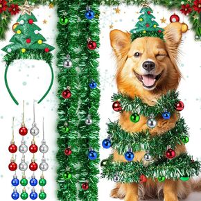 BABORUI Dog Christmas Decorations - Dog Christmas Tree Outfit Dogs, DIY Dog Christmas Tree Costume with Dog Christmas Headband, Christmas Tree Dog Clothes for Large/Medium/Small Dogs
