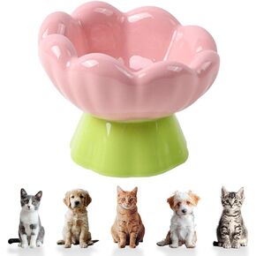 Ceramic Raised Cat Bowl, Pink Elevated Cat Food Bowls for Food and Water Protecting Spine and Whisker friendly,Tulip Shape Cute Cat Feeder Dish for Indoor Cats and Small Dogs(Height 4.1 inch)