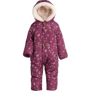 Jessica Simpson Girl's Snowsuit - Fleece Lined One Piece Romper Baby Bodysuit - Insulated Baby Girls Hooded Jumpsuit 12M-24M
