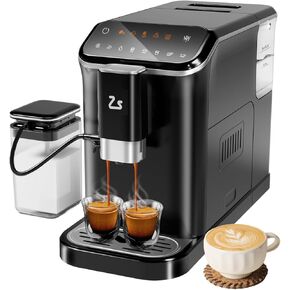 Espresso & Coffee Machine with Automatic Milk Frother, 20 Bar Built-In & Adjustable Espresso Bean Grinder, 1-15 Adjustable Grind, Touch Screen Coffee Machine with 1.5L Water Tank for Coffee Lover