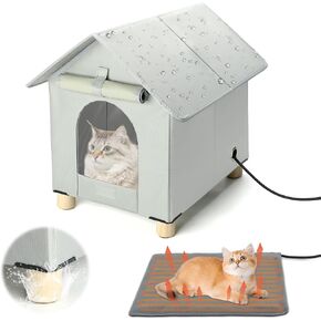Rypet Heated Cat Houses for Outdoor Cats in Winter Waterproof, Elevated Heated Outdoor Cat House Insulated Outside Feral Cat House Shelter with Escape Door for Cats or Feral Cat Small