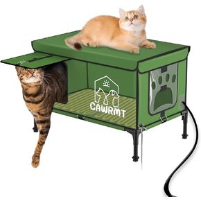Elevated Heated Cat House for Outdoor Cats in Winter, Waterproof, Fully Insulated, Outside Feral Cat Shelter Weatherproof for Stray Barn Cat (Green, Medium)