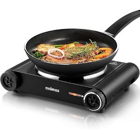 Cusimax Hot Plate,1500W Hot Plate Electric with 7.4″Cast Iron Countertop Single Burner,Electric Stove Top Burner for Cooking,Temperature Controls,Black