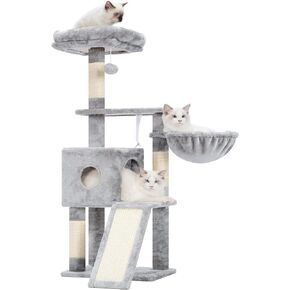 شجرة القطط Hey-brother، برج القطط مقاس 42.5 بوصة للقطط الداخلية، شقة قطط قطط قطيفة متعددة المستويات مع عمود خدش، منحدر، سلة، كهف قطط واسع، كرة معلقة، رمادي دخاني MPJ007SG in Kuwait