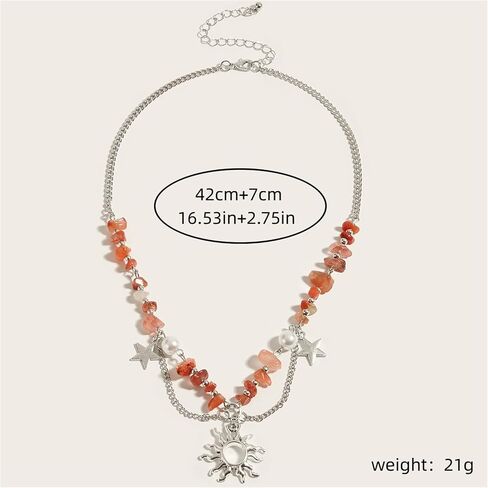 Natural Stone Healing Necklace Gothic Boho Star Sun Necklace for Women Crystal Beaded Choker Necklace Handmade Irregular Stone Bead Necklace Christmas Birthday Gifts (Green) in Kuwait