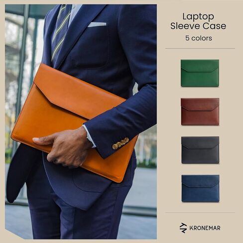 16 inch Premium Full-Grain Leather Laptop Sleeve Case - Compatible with MacBook Pro 16 inch M1 Pro / M1 Max, Razer Blade 15, Microsoft Surface Laptop 3 - Black in Saudi Arabia