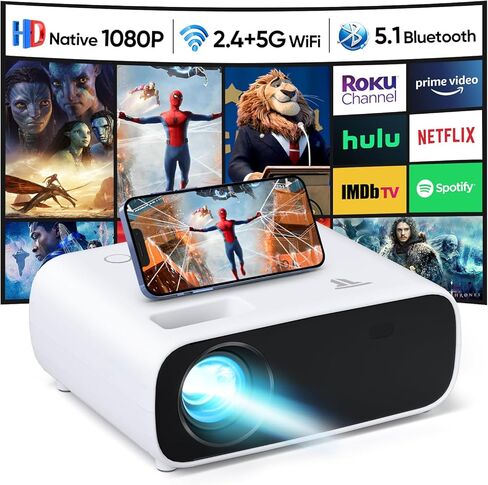 Projector with WiFi and Bluetooth, 18000 Lumen Native 1080P Projector,Portable Outdoor Projector, Movie Mini Projector Compatible with iOS/Android/HDMI/ TV Stick in Saudi Arabia