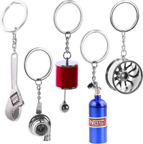 KKC HOME ACCENTS 5 Pcs Car Parts Metal Key Chain Set Auto Part Model Metal Keyring Holder Spinning Turbo Wheel Rim Tyre Six Speed(Style A) in Saudi Arabia