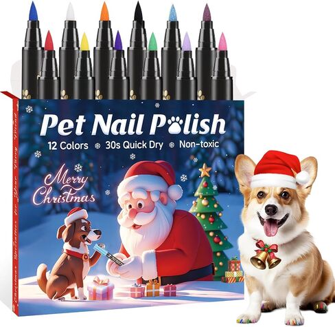 Christmas Dog Nail Polish Pens Quick Dry,Christmas Special Packaging,12 Colors Safe Dog Nail Polish Set to DIY Pretty Nails, Ideal Gifts for Dogs Cats Light Dark Nails,Odorless, Non-Toxic,Water-Based in Saudi Arabia