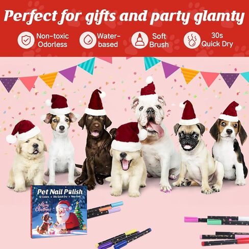 Christmas Dog Nail Polish Pens Quick Dry,Christmas Special Packaging,12 Colors Safe Dog Nail Polish Set to DIY Pretty Nails, Ideal Gifts for Dogs Cats Light Dark Nails,Odorless, Non-Toxic,Water-Based in Saudi Arabia