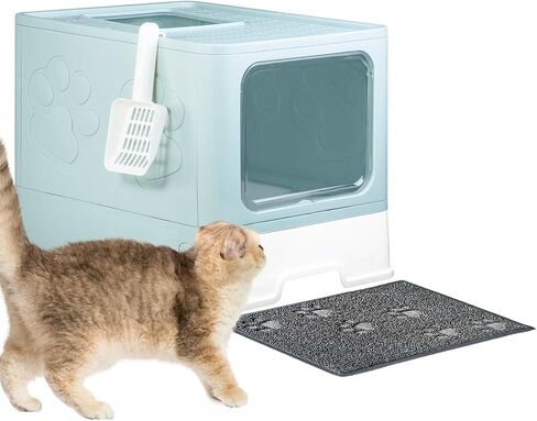 Upgrade Covered Cat Litter Box, No Leakage Kitty Litter Box with Litter Mat and Scoop, Front Entry Top Exit Litter Box with lid, Easy Cleaning Enclosure Cat Litter Box (Pink) in Saudi Arabia
