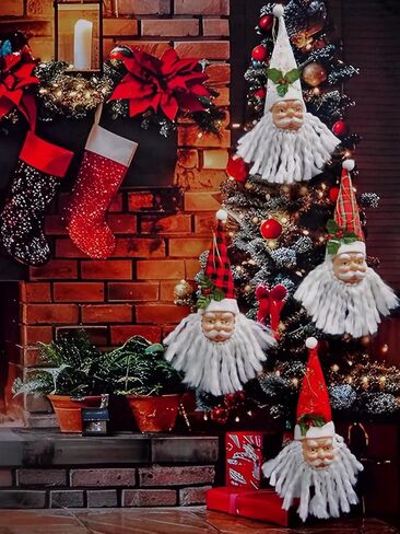 4pcs Packing Christmas Tree Haning Ornaments Santa Claus Hanger Decoration,Vintage Handmade Santa Claus Head Ornament for Home Holiday Decor in Saudi Arabia