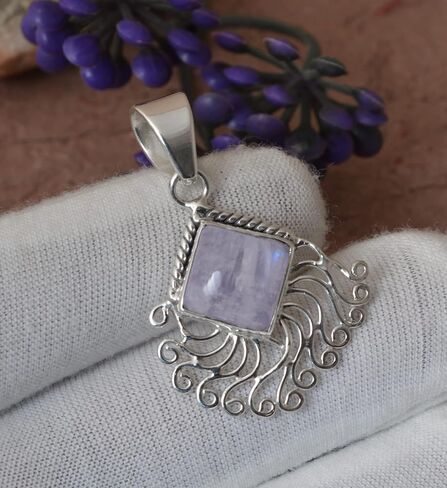 Natural Moonstone Cabochon Crystal Pendant, 925 Sterling Silver, Dainty Pendant, Bohemian Handmade Jewelry, June Birthstone, Elegant Antique Pendant for Necklace, Women Bridesmaids Gift in Saudi Arabia