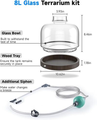 PONDON 1.3 Gallon Fish Bowl Vase, Glass Plant Terrarium Kit, Complete with Wooden Base and Water Changer in Saudi Arabia