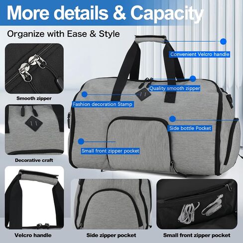 Convertible Garment Duffle Bag Backpack 60L,Nylon Carry on Travel Garment Bag with Shoe Compartment for Men Women 2 in 1 Hanging Suit Bag Waterproof Weekender Bag in Saudi Arabia