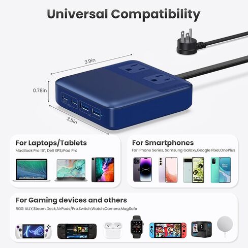 USB C Charger Block,135W GaN IV Fast Charging Station Hub,6-in-1 USB C Power Strip with Flat Plug and 5ft Cord,2 AC,2 USB A,2 USB C,PD 65W Laptop Charger for MacBook Air/Pro,iPhone16/15,Galaxy S24 etc in Saudi Arabia