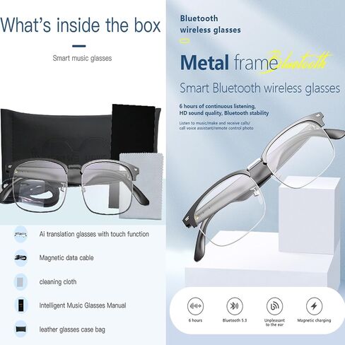 Ai Translation Glasses with Touch,Language Translator Device Supports 144 Languages,Language Translator Smart Music Glasses,Voice Control for Traveling,Business,Making Friends and students-Black in Saudi Arabia