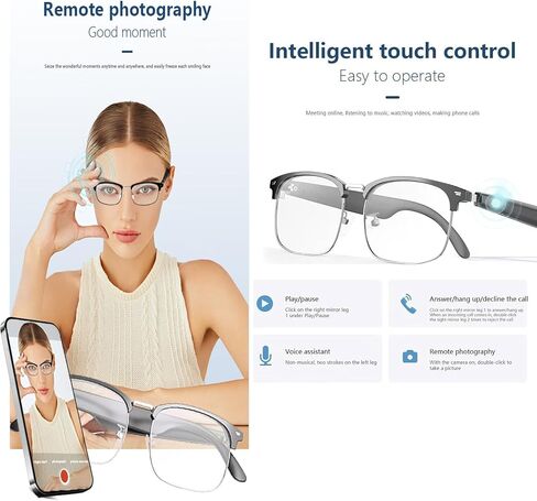Ai Translation Glasses with Touch,Language Translator Device Supports 144 Languages,Language Translator Smart Music Glasses,Voice Control for Traveling,Business,Making Friends and students-Black in Saudi Arabia