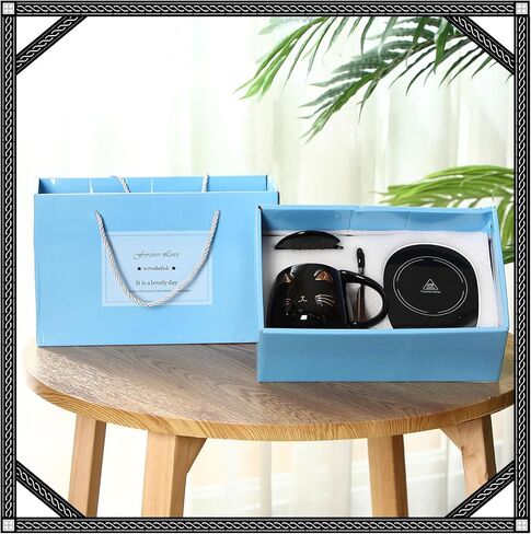 Cat Coffee Cup Warmer Coffee Warmer with Mug for Women Electric Coffee Mug Heater Temperature Control Ceramic Cute Cat Smart Coffee Warmer for Office Christmas Birthday Gift (White) in Kuwait