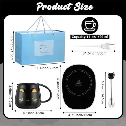 Cat Coffee Cup Warmer Coffee Warmer with Mug for Women Electric Coffee Mug Heater Temperature Control Ceramic Cute Cat Smart Coffee Warmer for Office Christmas Birthday Gift (White) in Kuwait